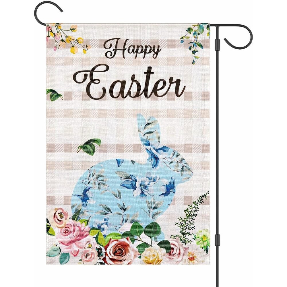 Easter Garden Flag 12x18 Double Sided - Bunny Rabbit Floral Spring Yard Decor